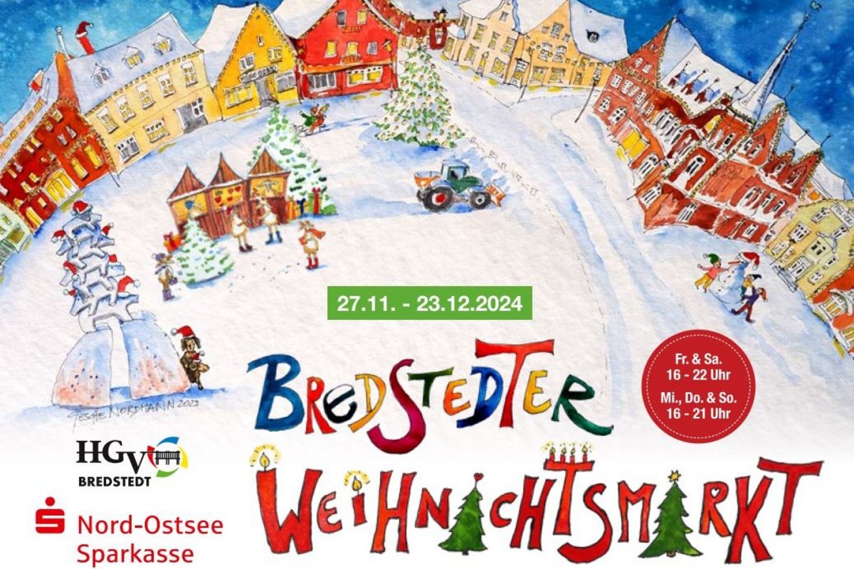 Ein buntes Bild mit Häusern und einem Marktplatz in der Mitte